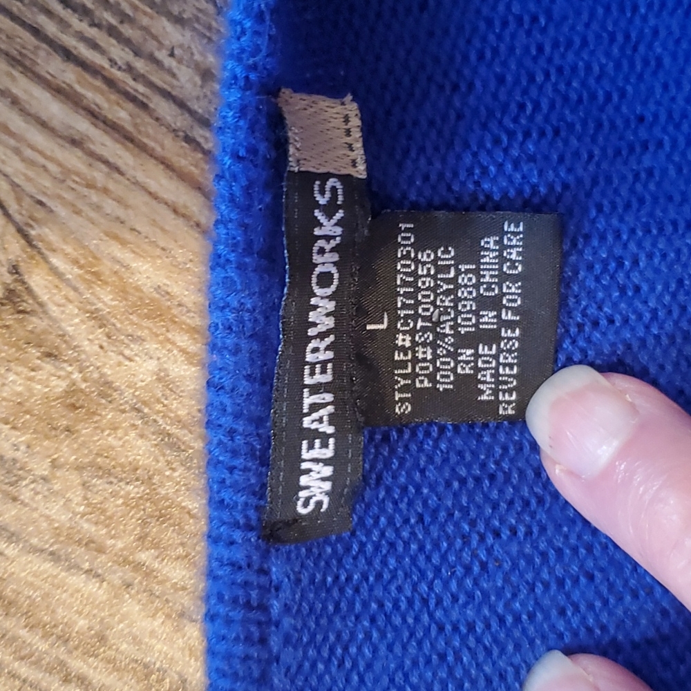 Sweaterworks, royal blue, long-sleeve, acrylic, sweater, size large - Picture 4 of 11